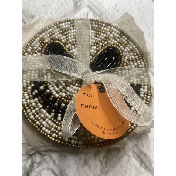 Halloween Jack Skellington Beaded Drink Coasters Skeleton - Picture 2 of 3